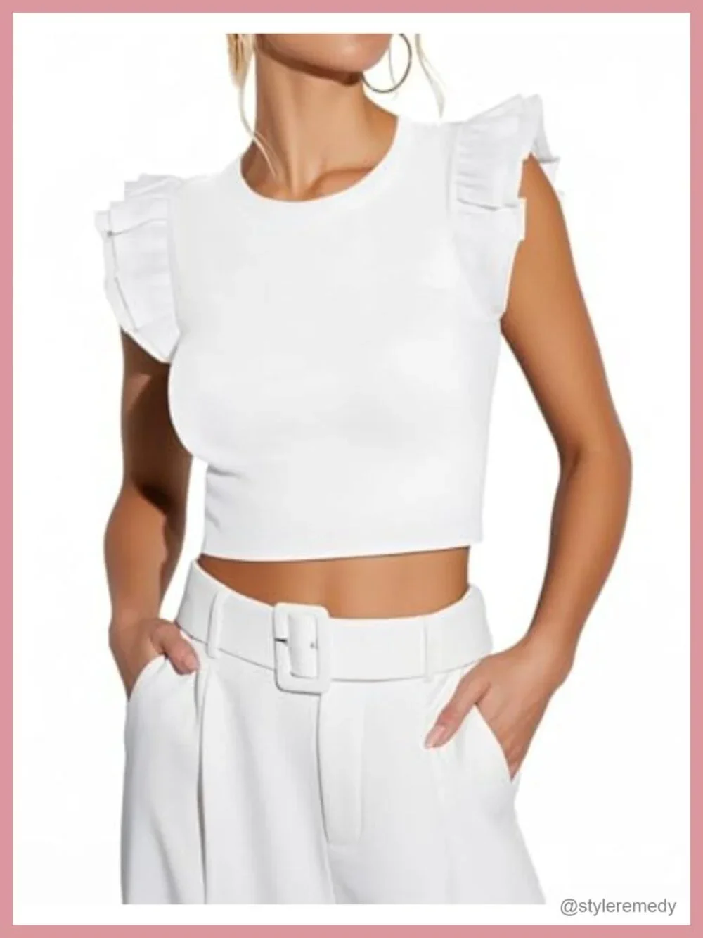 Women's Crop Tank Top Ribbed Knit Sleeveless Ruffle Shirt